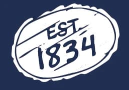 Est. 1834, drawn in white line on navy, from the back print