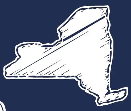 New York State, drawn in white line on navy, from the back print